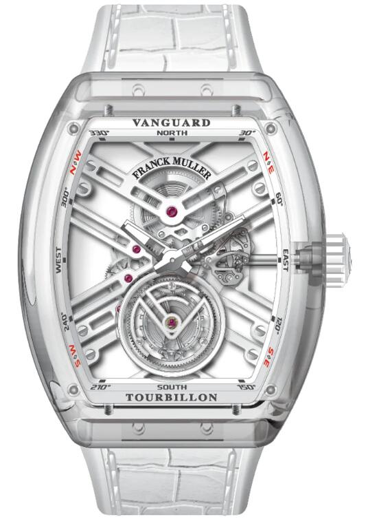 Best FRANCK MULLER Vanguard Tourbillon Skeleton Sapphire V 45 T SQT (SAPPHIRE) (BLC.NR RGE) Replica Watch